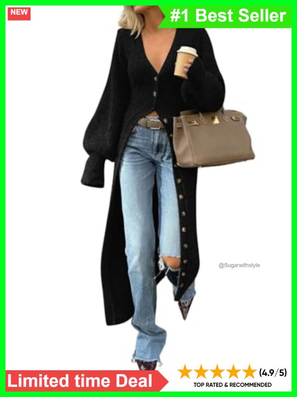 Chunky Cable Knit Long Cardigan Duster Button Down Bell Sleeve Maxi Sweater